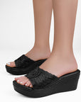 Sandalia Negro Plataforma Mujer Casual Tira Elegante 3402939