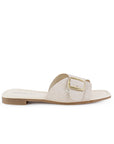 Sandalia Beige Dama Punta Cuadrada Hebilla Moda Casual 3402941