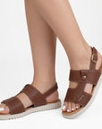 Sandalia Cafe Mujer Casual Dama Doble Tira Confort Moda Piso 3402955