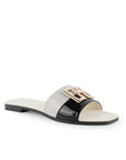 Sandalia Beige Negro Mujer Casual Piso Punta Cuadrada Herraje Moderno 3402967