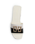 Sandalia Beige Negro Mujer Casual Piso Punta Cuadrada Herraje Moderno 3402967