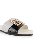 Sandalia Beige Negro Mujer Casual Piso Punta Cuadrada Herraje Moderno 3402967