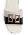 Sandalia Beige Negro Mujer Casual Piso Punta Cuadrada Herraje Moderno 3402967