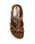 Sandalias Cafe Dama Moda Tiras Trenzadas Ajuste Elastico Pedreria 3402970