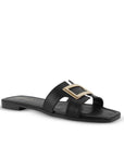 Sandalia Negro Mujer Moda Casual Herraje Suela Baja Tiras Anchas 3402973