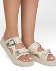 Sandalia Beige Mujer Plataforma Baja Hebilla Moda Confort Casual 3402980