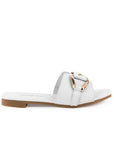 Sandalia Blanco Plana Dama Tira Ancha Hebilla Moda Casual Verano 3402987