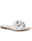 Sandalia Blanco Plana Dama Tira Ancha Hebilla Moda Casual Verano 3402987