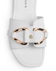 Sandalia Blanco Plana Dama Tira Ancha Hebilla Moda Casual Verano 3402987