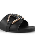Sandalia Negro Plana Dama Tira Ancha Hebilla Moda Casual Verano 3402999