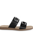 Sandalia Negro Piso Doble Hebilla Casual Mujer Moda 4910037