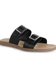 Sandalia Negro Piso Doble Hebilla Casual Mujer Moda 4910037