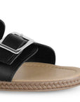 Sandalia Negro Piso Doble Hebilla Casual Mujer Moda 4910037