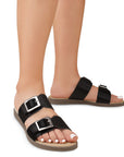 Sandalia Negro Piso Doble Hebilla Casual Mujer Moda 4910037