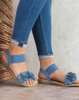 Sandalia Azul Mujer Piso Pulsera Resorte Moda Flores Casual 3620274
