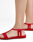 Sandalia Rojo Mujer Casual Piso Pulsera Hebilla Moda Dama 2980175