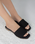 Sandalia Negro Mujer Comoda Casual Piso Punta Cuadrada Moda 1220345