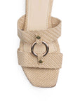 Sandalia Beige Baja Dama Moda Doble Tira Adorno Herraje Casual 1220353