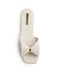 Sandalia Beige Plana Mujer Punta Cuadrada Moño Moda Dama 2760732
