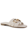 Sandalia Beige Dama Punta Cuadrada Herraje Plana Elegante Comoda 4170007
