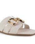 Sandalia Beige Dama Punta Cuadrada Herraje Plana Elegante Comoda 4170007