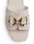 Sandalia Beige Dama Punta Cuadrada Herraje Plana Elegante Comoda 4170007
