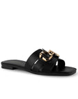 Sandalia Negro Dama Punta Cuadrada Herraje Plana Elegante Comoda 4170005