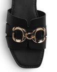 Sandalia Negro Dama Punta Cuadrada Herraje Plana Elegante Comoda 4170005