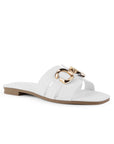 Sandalia Blanco Dama Punta Cuadrada Herraje Plana Elegante Comoda 4170006
