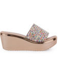 Sandalia Oro Rosa Multicolor Plataforma Pedreria Colores Moda Mujer 3010083