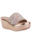 Sandalia Oro Rosa Multicolor Plataforma Pedreria Colores Moda Mujer 3010083
