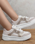 Tenis Blanco Beige Mujer Urbano Casual Cordones Moda Comodo Suela Gruesa 4370174