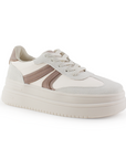 Tenis Beige Rosa Dama Casual Plataforma Moda Cordones Urbano Sneaker Mujer 4370175