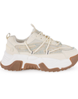 Tenis Beige Casual Plataforma Alta Chunky Pedreria Moda Comodo Agujetas 3201309