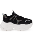 Tenis Negro Mujer Con Plataforma Chunky De Moda Brillos Cordones 3201313
