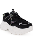 Tenis Negro Mujer Con Plataforma Chunky De Moda Brillos Cordones 3201313