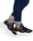 Tenis Negro Mujer Con Plataforma Chunky De Moda Brillos Cordones 3201313