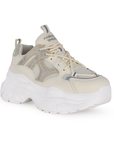 Tenis Beige Mujer Con Plataforma Chunky De Moda Brillos Cordones 3201314