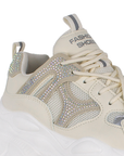 Tenis Beige Mujer Con Plataforma Chunky De Moda Brillos Cordones 3201314
