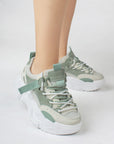 Tenis Verde Blanco Dama Plataforma Chunky Cordones Comodo Urbano Moda 3201389