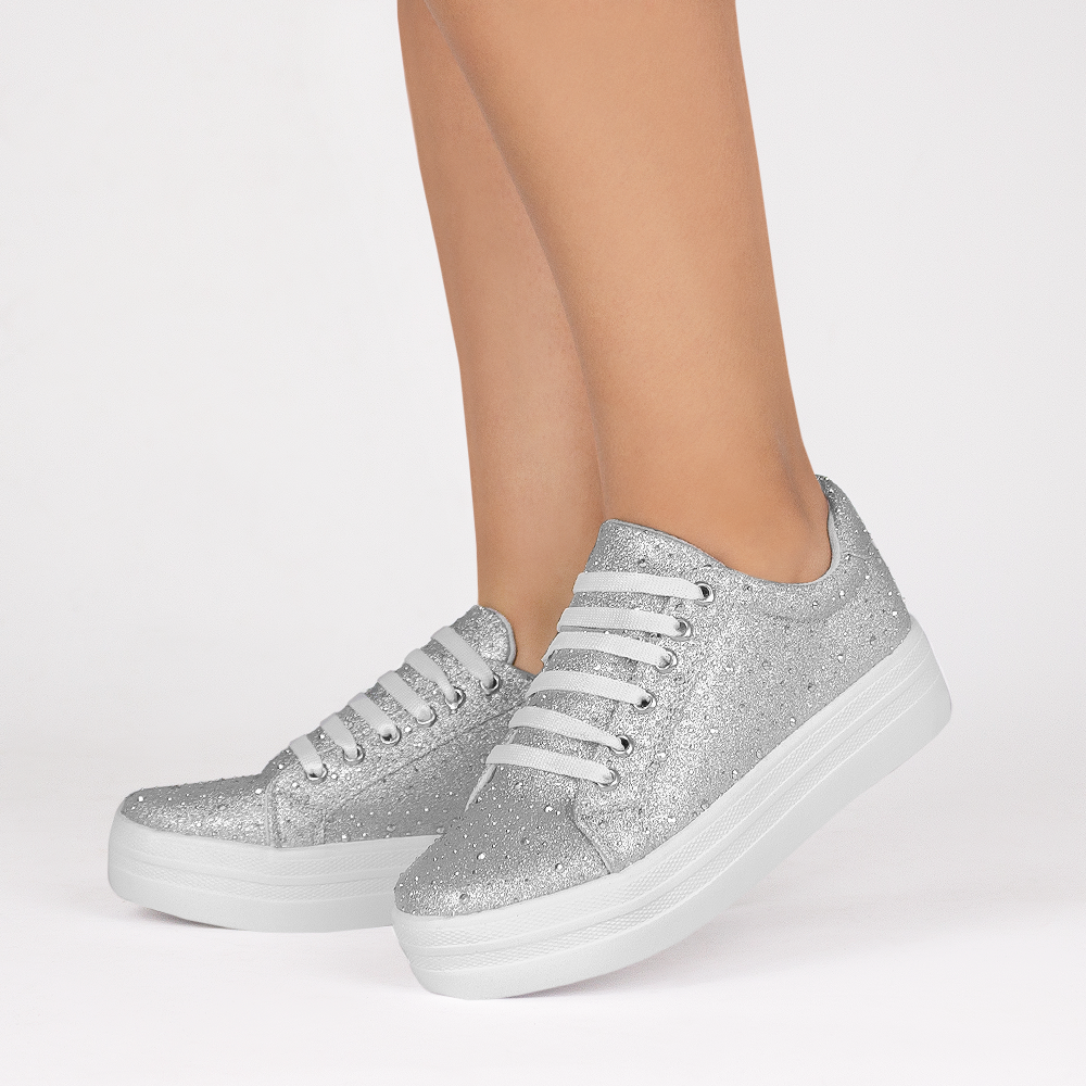 Moda Modelos De Zapatillas Para Niñas Tenis Plata Brillos Dama