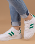 Tenis Blanco Verde Dama Casual Modernos Ajuste Agujeta Sneakers Mujer 4820044