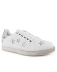 Tenis Blanco Plata Mujer Casual Moda Cordones Estilo Urbano Suela Baja 4490097