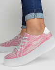Tenis Rosa Casual Moda Dama Plataforma Lentejuela Mujer 3402502