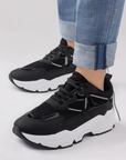 Tenis Negro Blanco Dama Plataforma Casual Moda Urbano Agujeta 3402827