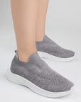 Tenis Gris Confort Dama Plano Brillos Casual Comodidad Mujer 3402857