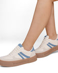 Tenis Beige Azul Dama Casual Moda Urbano Agujeta Comodo Plataforma 3402957