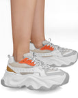 Tenis Blanco Beige Naranja Dama Moda Casual Plataforma Alta Estilo Urbano Confort 3402977