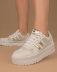Tenis Beige Oro Dama Plataforma Alta Casual Moda Sneakers Comodo Urbano 3280204