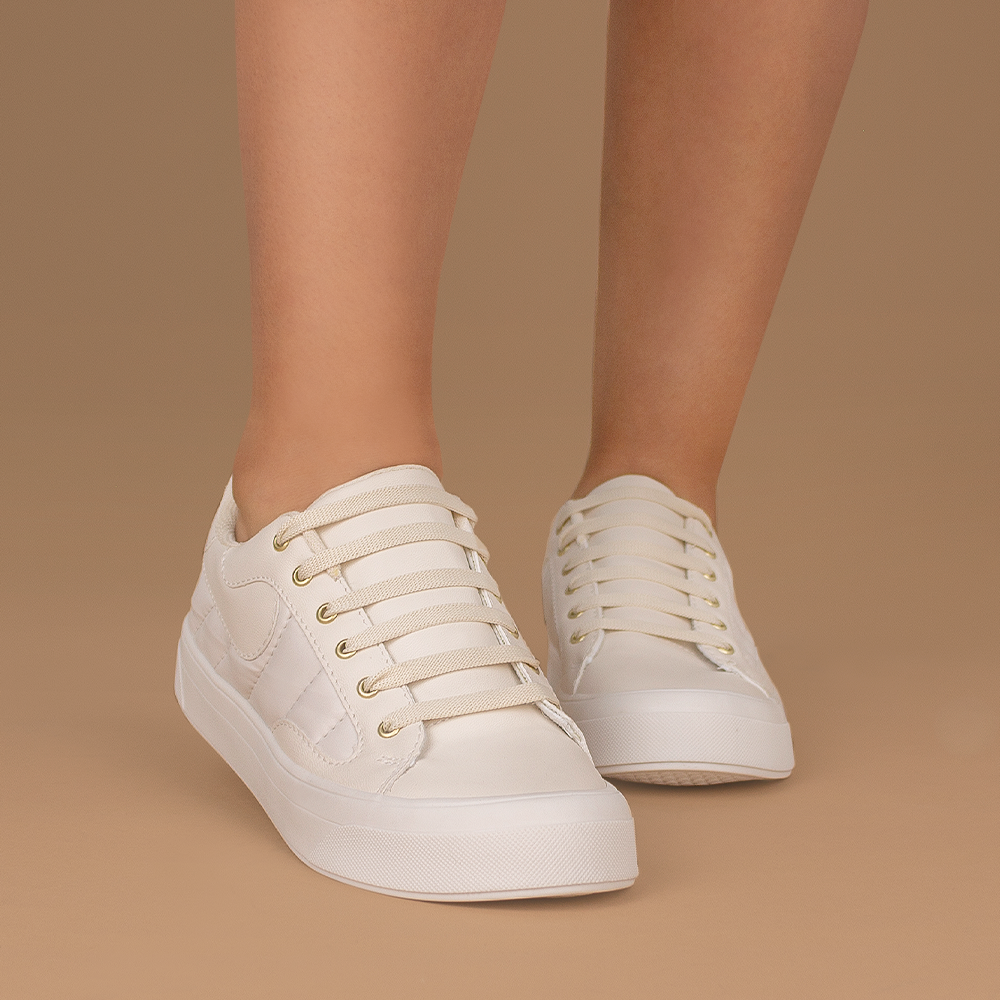 Tenis Beige Dama Casual Piso Moda Comodo Agujeta Sneakers Mujer